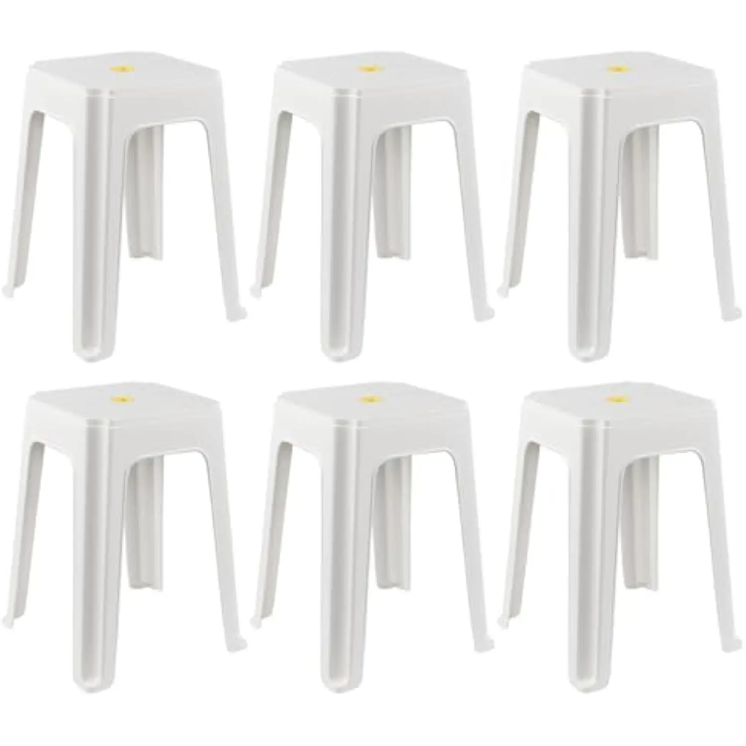 

6-Pack Plastic Stackable Stools Chair, White Square Height Stools
