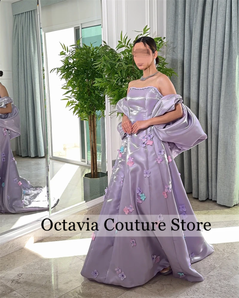 Customized High quality Exquisite Classic Purple Sweetheart Evening Dresses 3D Flowers Lantern Sleeve Retro Formal Robe De Bal