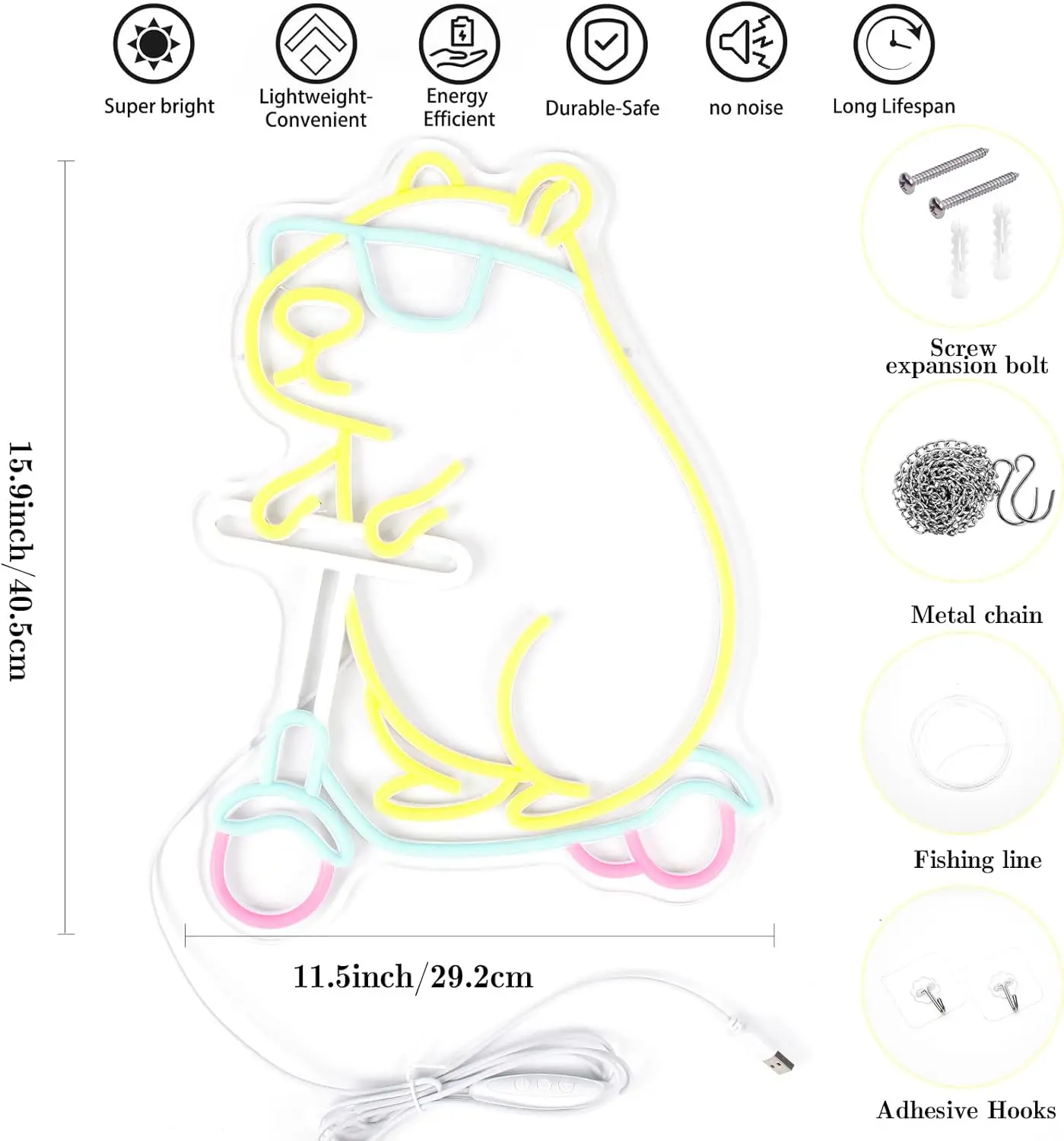 Cute Capybara on Scooter Neon Light USB Powered for Bedroom Bar Cafe Game Room Decor Funky Animal Night Light Creative Gift