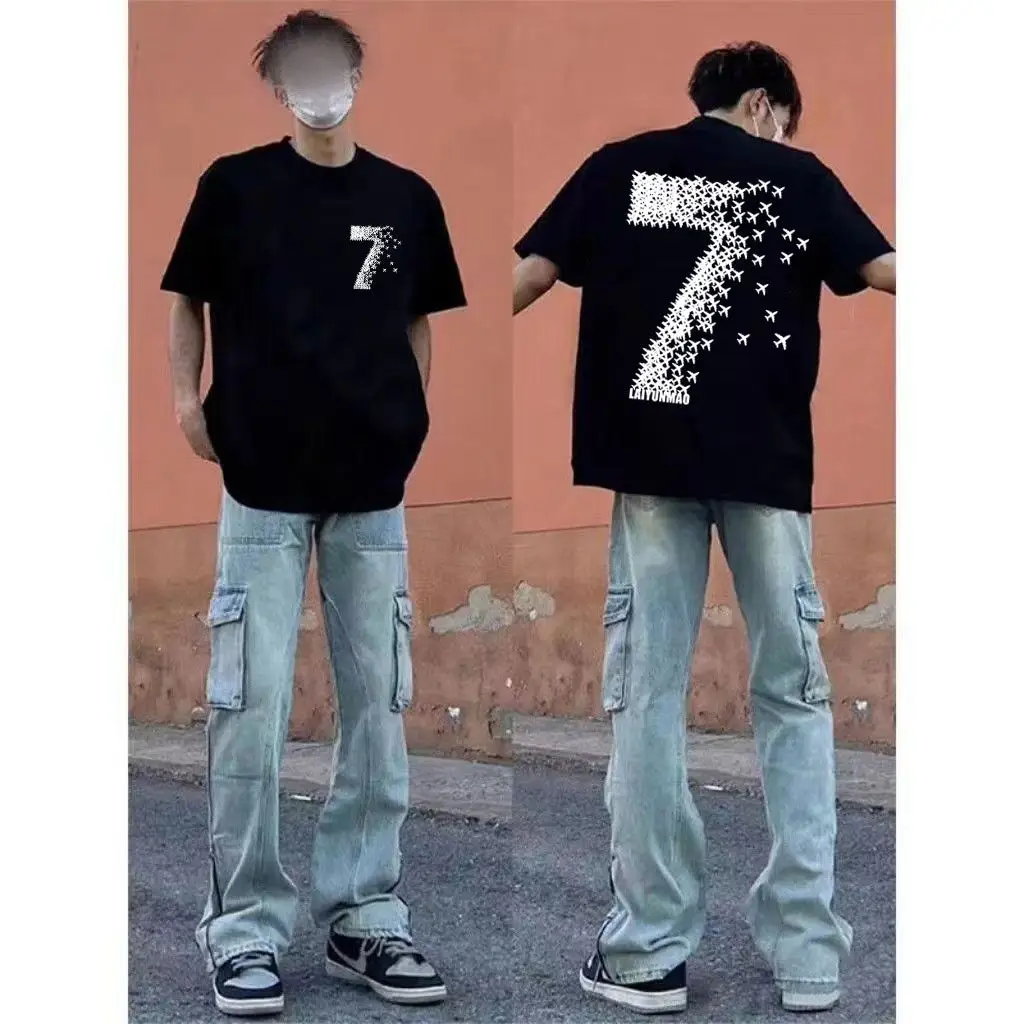 

Pure cotton short-sleeved T-shirts for men and women 2024 new popular trendy brand digital printing casual tops men clothing