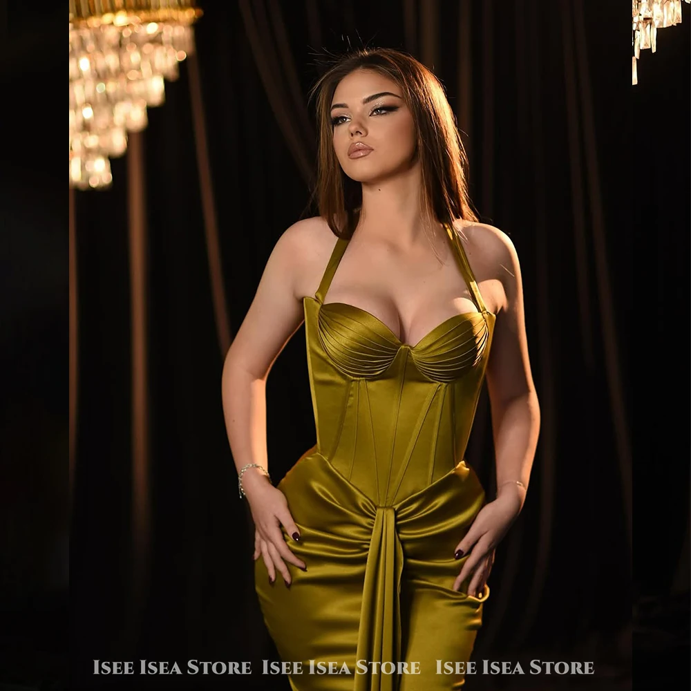 グリーンイブニングドレス女性 2025 サテンマーメイドオフショルダーホルターウエディングドレス優雅な恋人の結婚式のゲストドレスカスタマイズ