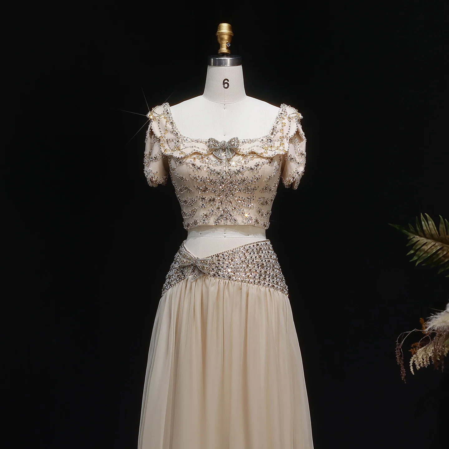 Sharon Said Luxuriöse Champagner-Perlen-Abendkleider Zweiteiliges A-Linien-Modell Damen-Formelle Partykleider SS544 Maßanfertigung – Detail 9