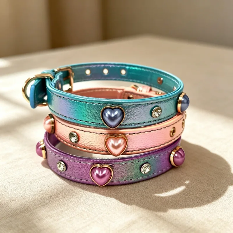 Gradient Pet Collar Leash Set - Eco PU Leather Dog Collar Adjustable Pet Collar for Small Medium Dogs