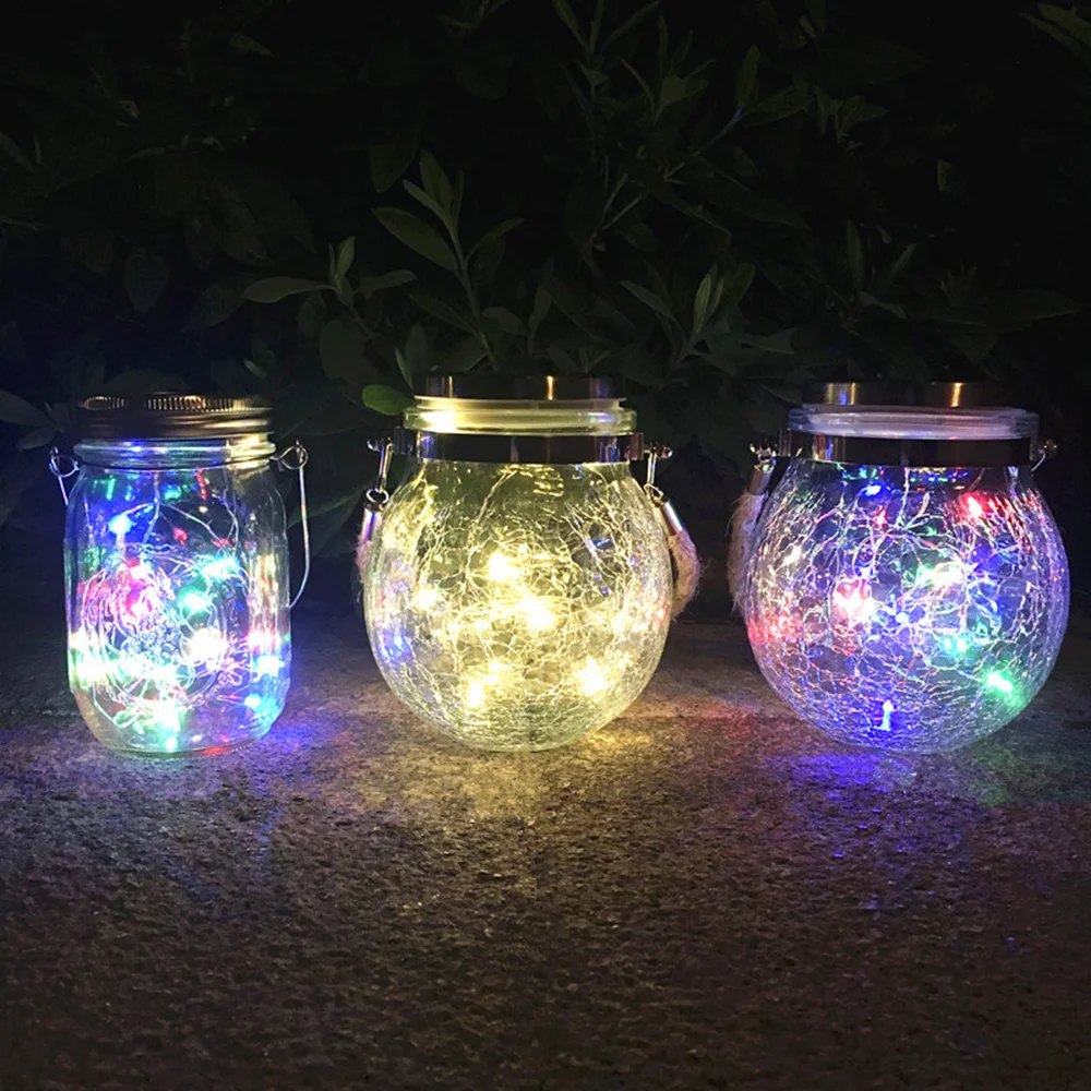 

Solar Smart Outdoor Courtyard Decoration Villa Garden French Romantic Crack Glass Hanging Lamp Landscape Arrangement Light