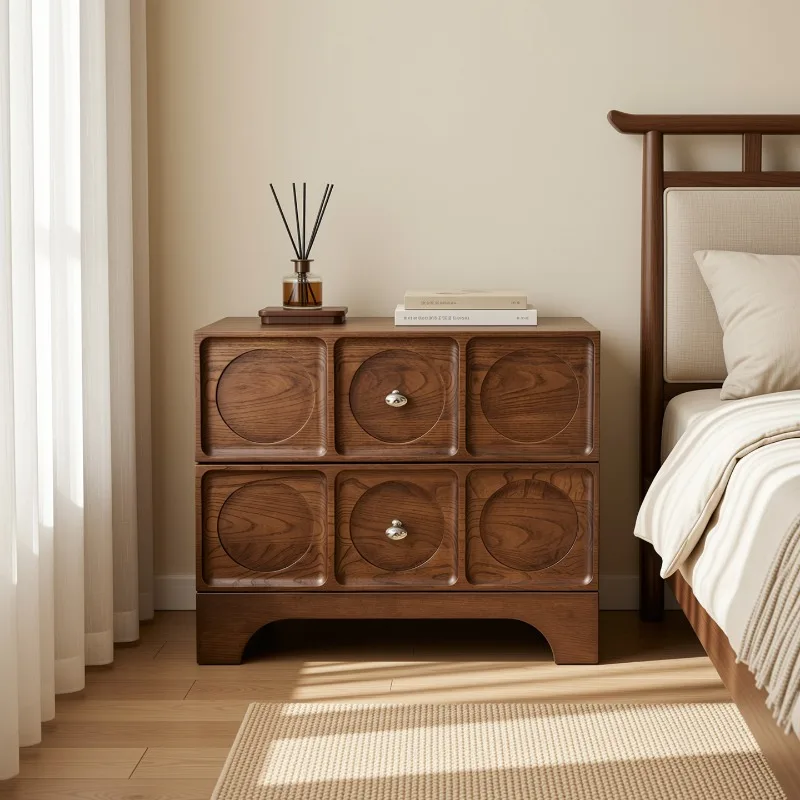 Retro all solid wood bedside table designer simple storage side cabinet antique bedroom ash wood with drawers chest cabinet