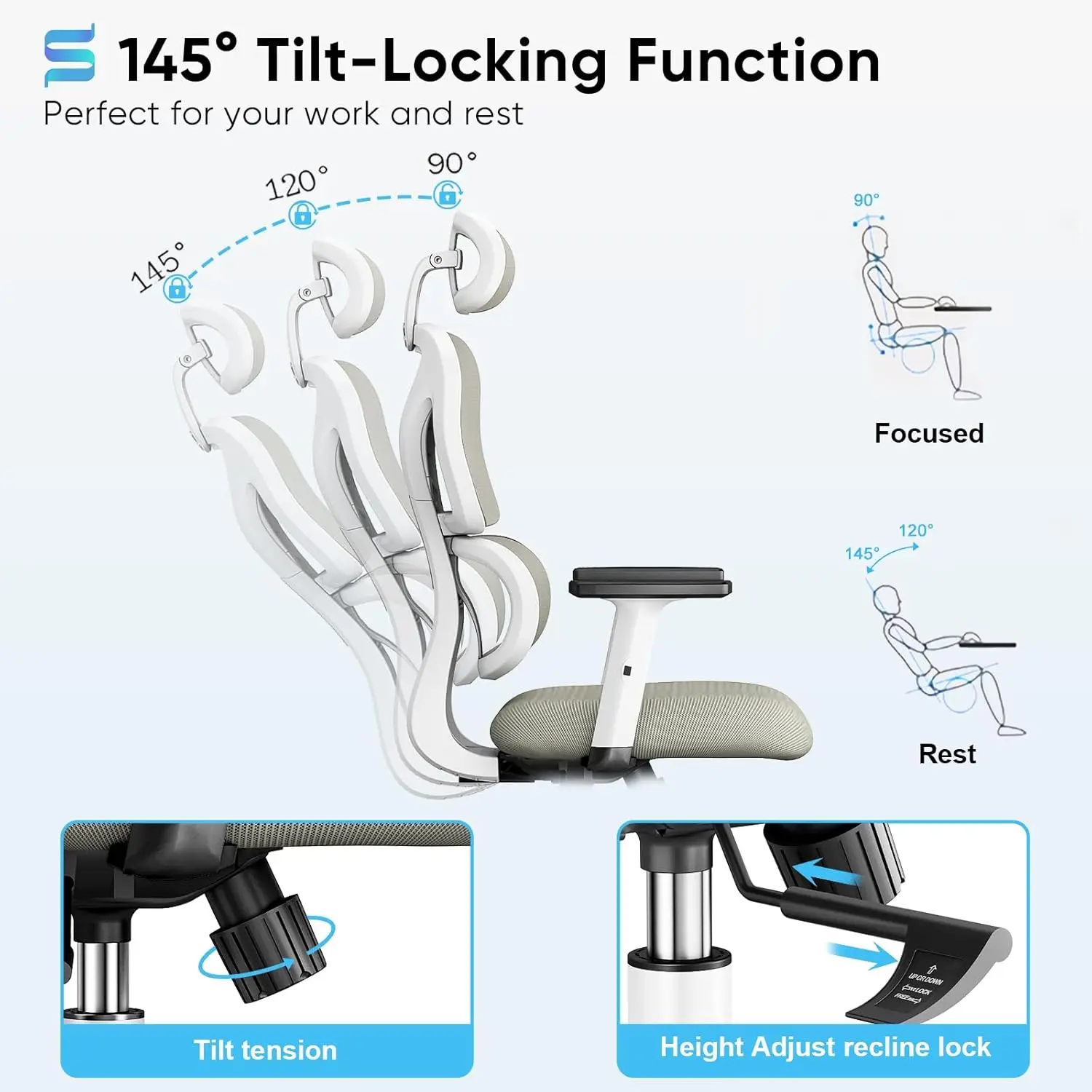 Chaise de Bureau Ergonomique à Dossier Haut, avec Support Lombaire et Repos de Sauna Réglable