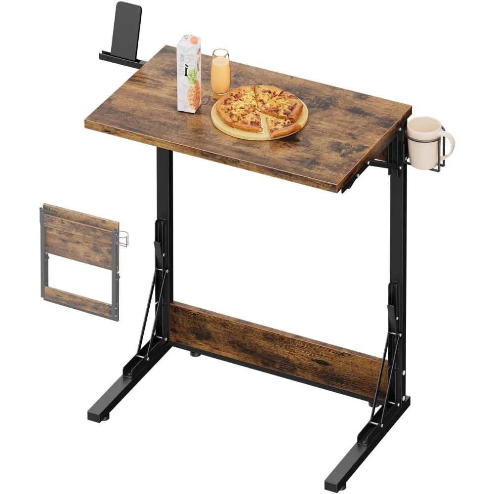 

24 Folding TV Tray Table, Foldable C Shaped End Table for Couch, TV Dinner Tray with Cup Holder, Small Sofa-Side Laptop De