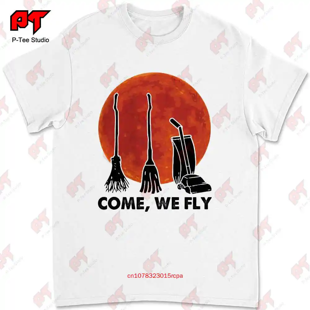 Halloween Come We Fly Broomstick Vacuum Cleaner Sunset T-shirt AUDR