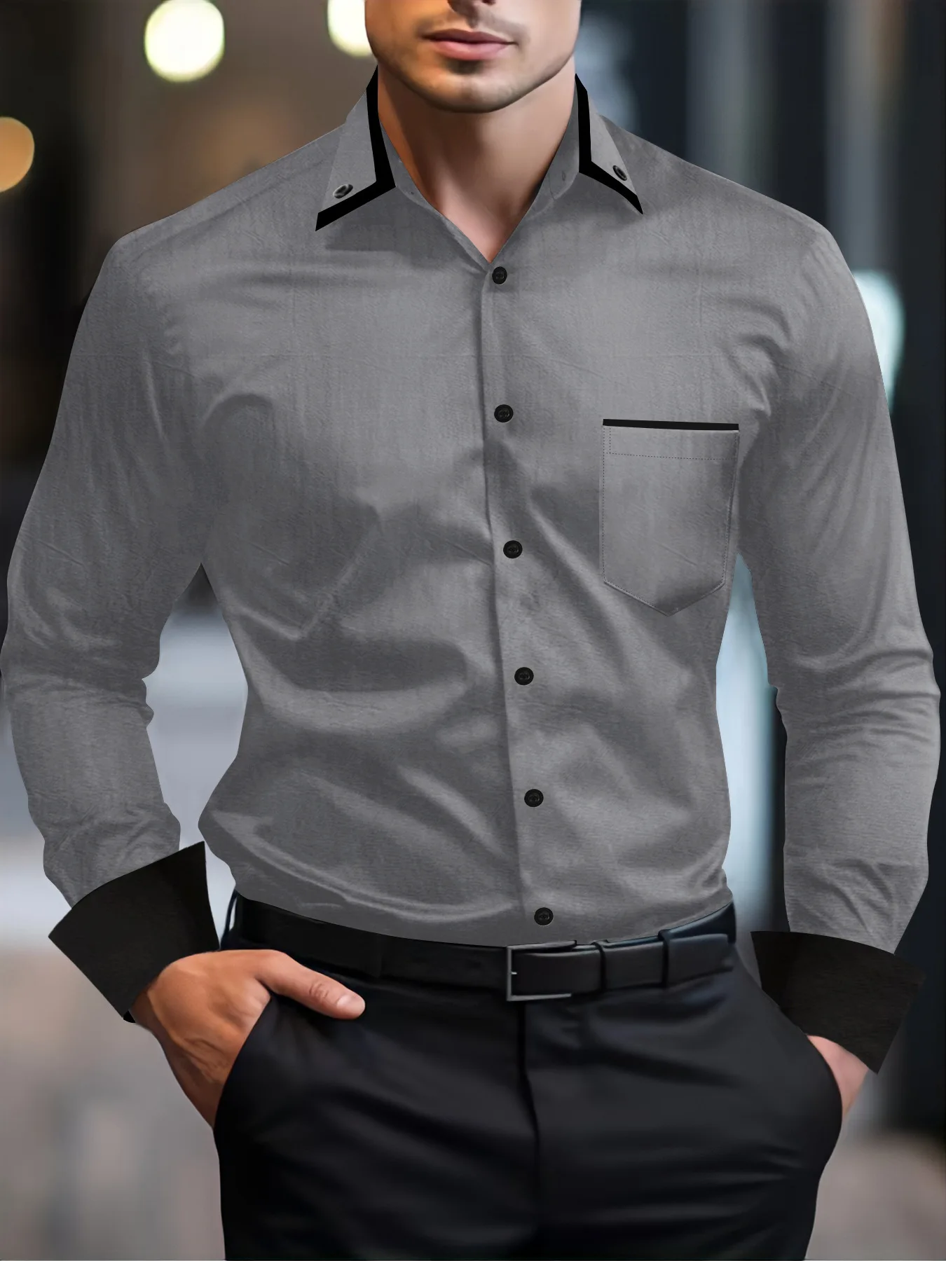 New style Men's shirt Business casual fashion trend office commute wear outside with spring and autumn lapel Long-sleeved Tops