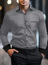 New style Men's shirt Business casual fashion trend office commute wear outside with spring and autumn lapel Long-sleeved Tops