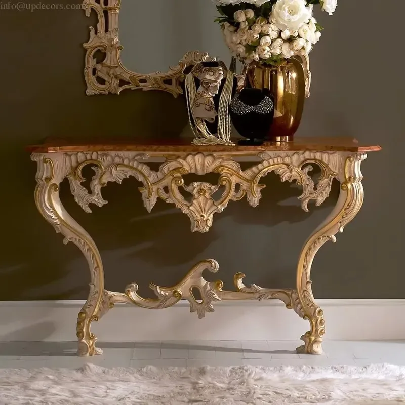 Baroque antique console table Italian classic solid wood wall-mounted console with mirror