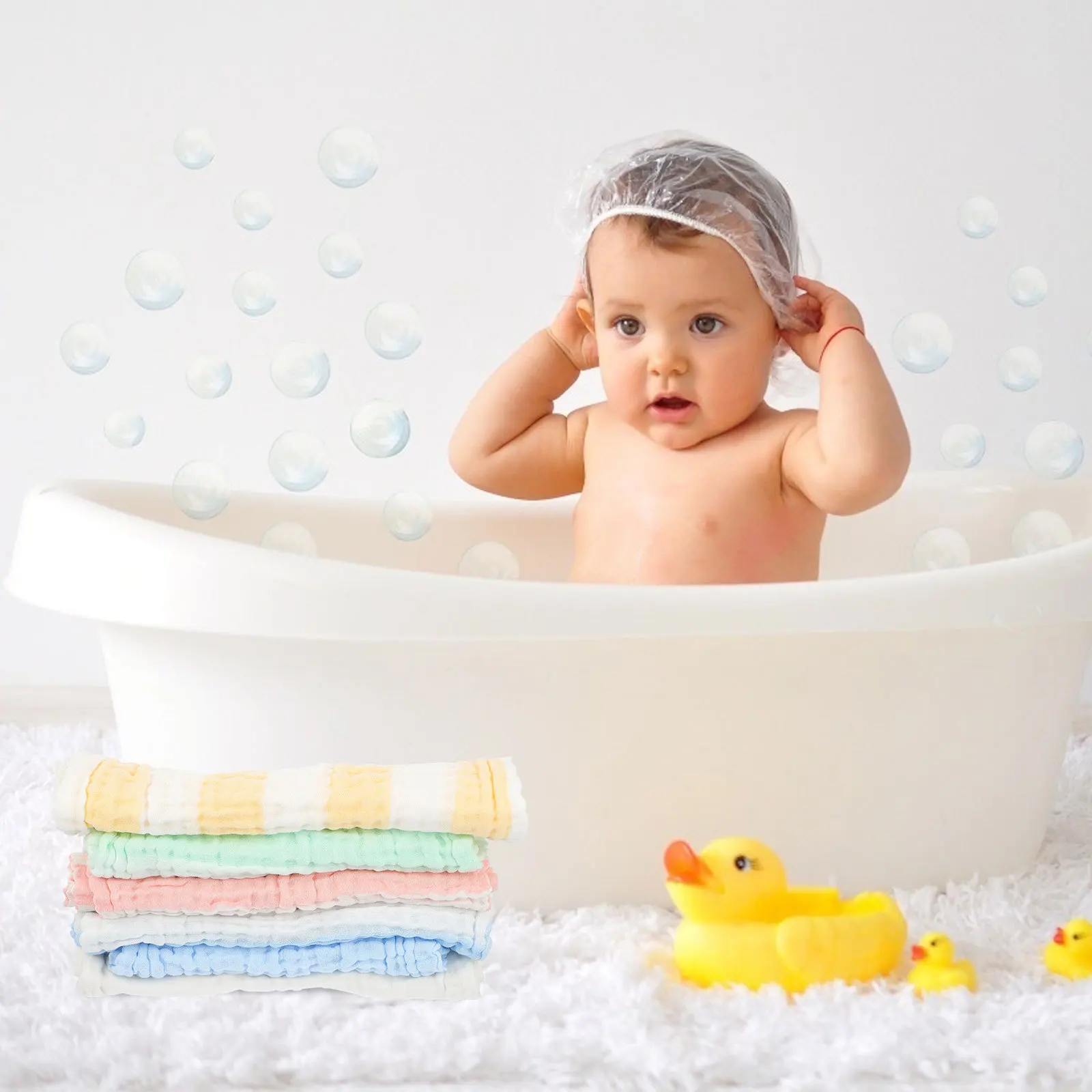 

6Pcs Baby Absorbent Cotton Towels Cartoon Design Sweat Saliva Wipes Infant Cloths Kid Outside Breathable Towels