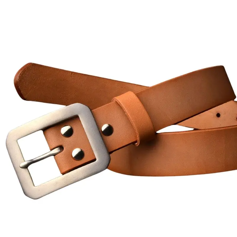5.5mm Thick Full Vegetable Tanned American Saddle Leather Belt – Men's Full Grain Leather, Stainless Steel Buckle 3.8CM Width