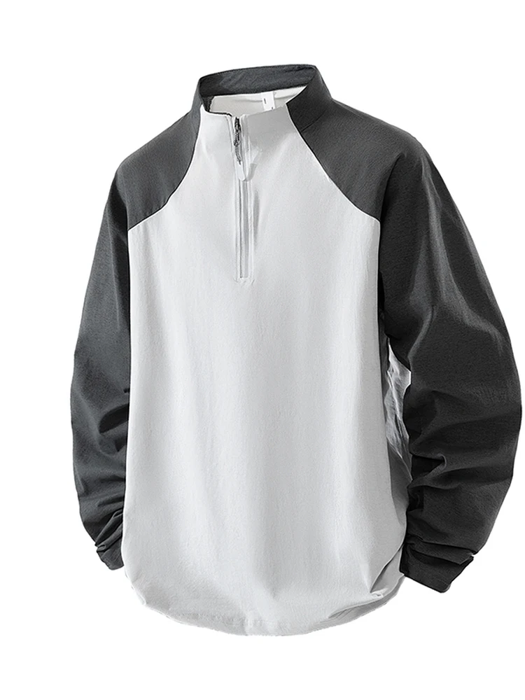 

American High Street Retro Hoodie Sweatshirt Men's Loose Casual Sport Top Matching Outerwear Zipper Stand Collar Couple's Clo...