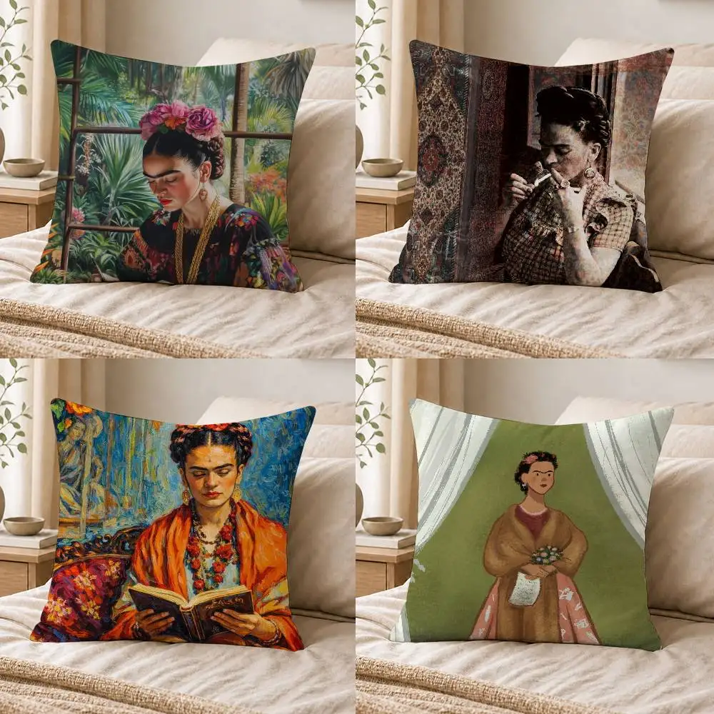 Art F-Frida K-Kahlo  Double-sided Printed Square Decorative Cushion Cover for Sofa Living Room Home Decor