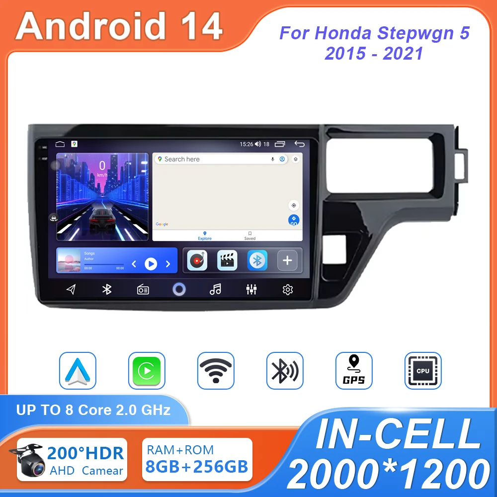 Android 14 For Honda Stepwgn 5 2015 - 2021 Right Hand Driver Car Radio Stereo Multimedia Player 5G GPS Navigation WIFI No 2 din