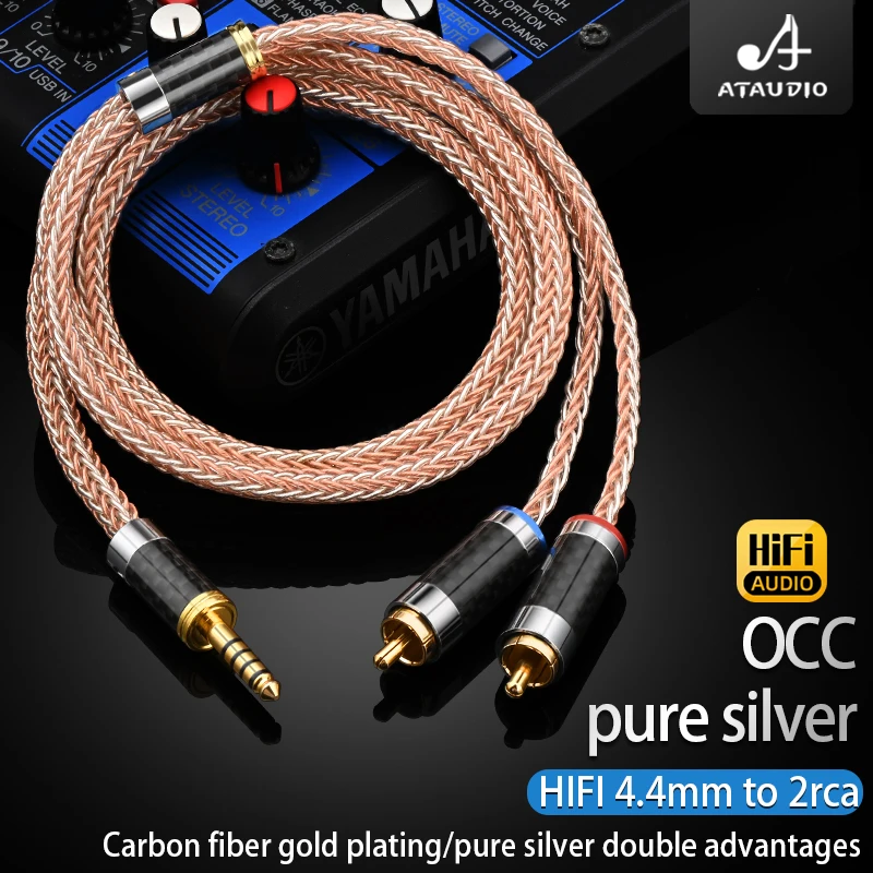 ATAUDIO HIFI 4.4 mm to 2 RCA Audio Cable OCC and Pure Silver Plated Stereo 4.4 mm Meal to 2 RCA Male Cable for iPhone MP3 DVD