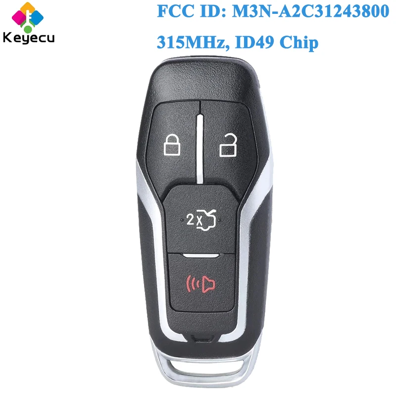 

KEYECU Car Smart Remote Key for Ford Fusion Edge Explorer Mustang 2015 2016 2017 Fob M3N-A2C31243800 315MHz ID49 Chip