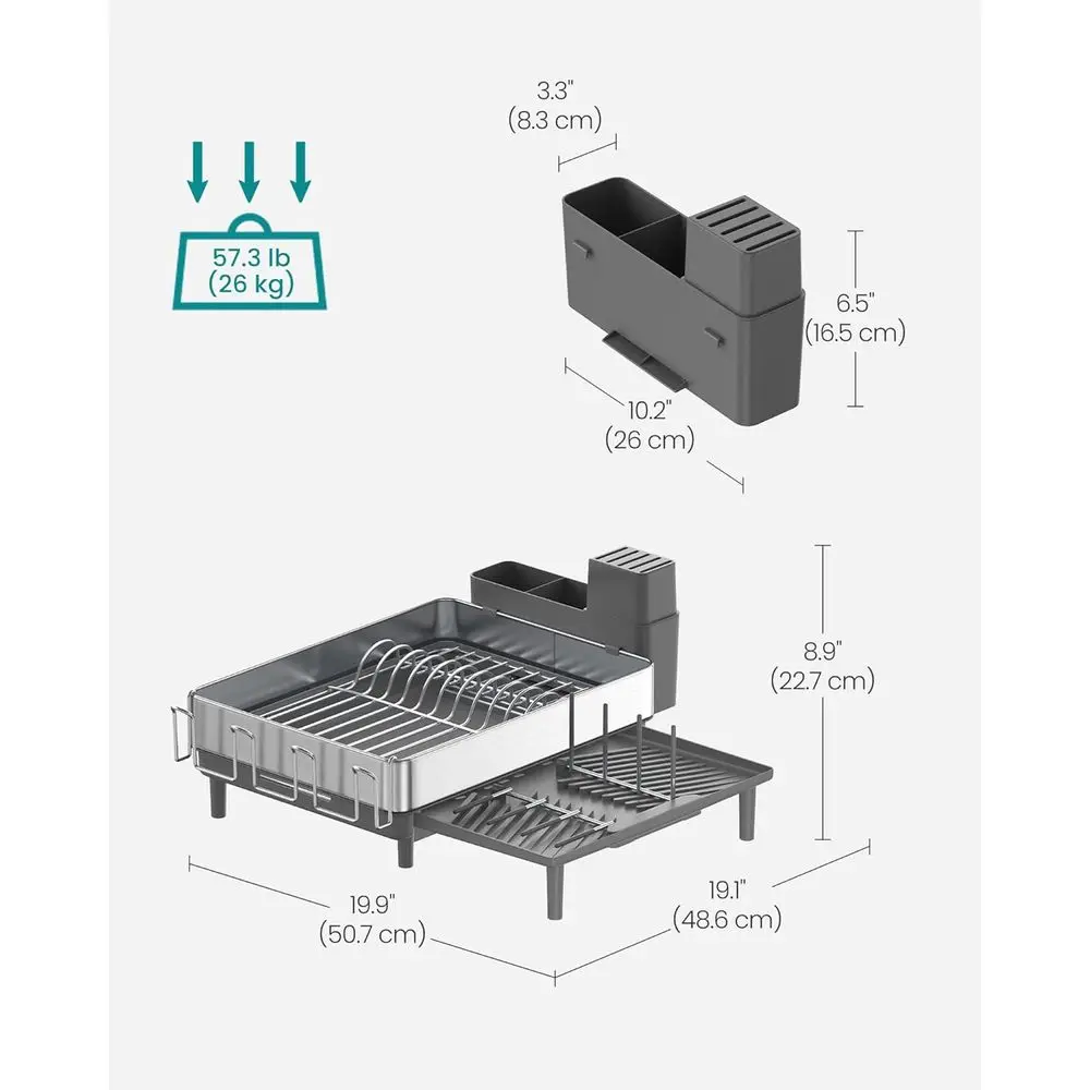 Estante extensible para platos de cocina de acero inoxidable con boquilla giratoria, utensilios, tazas, vidrio y soportes para tabla de cortar, plateado y Gra