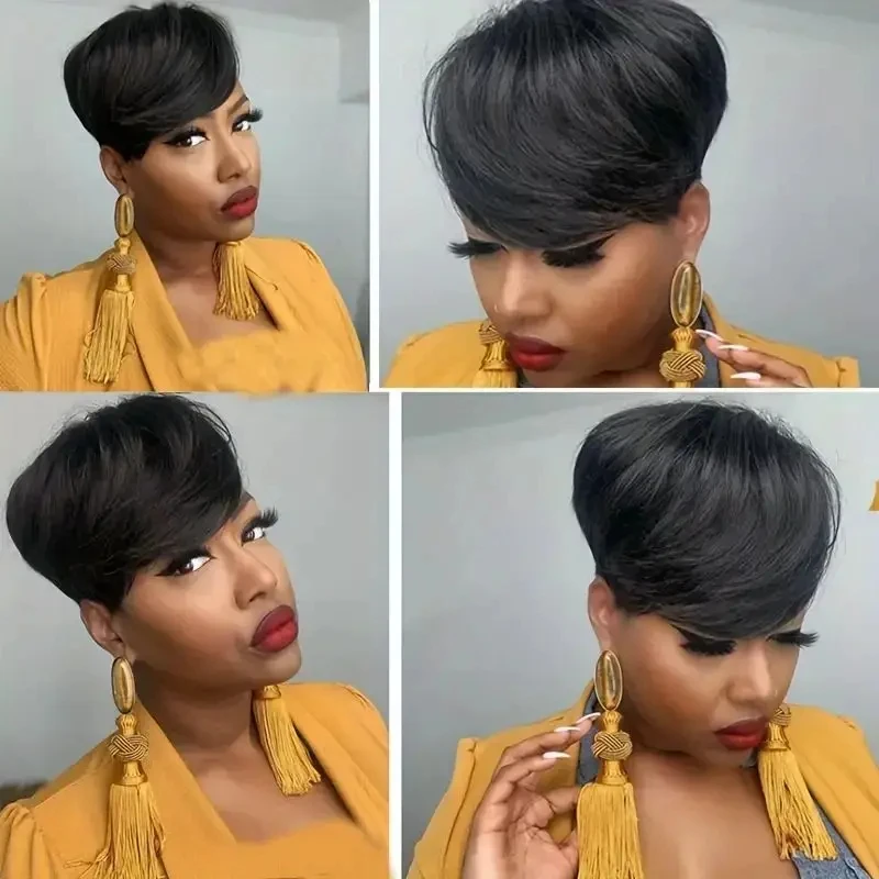 Blond 613 Kurze Pixie-Cut Echthaarperücke mit Pony für schwarze Frauen 1B # Brasilianische glatte Remy-Haarperücke, Bob-Schnitt, vollständig maschinell gefertigt – Detail 11
