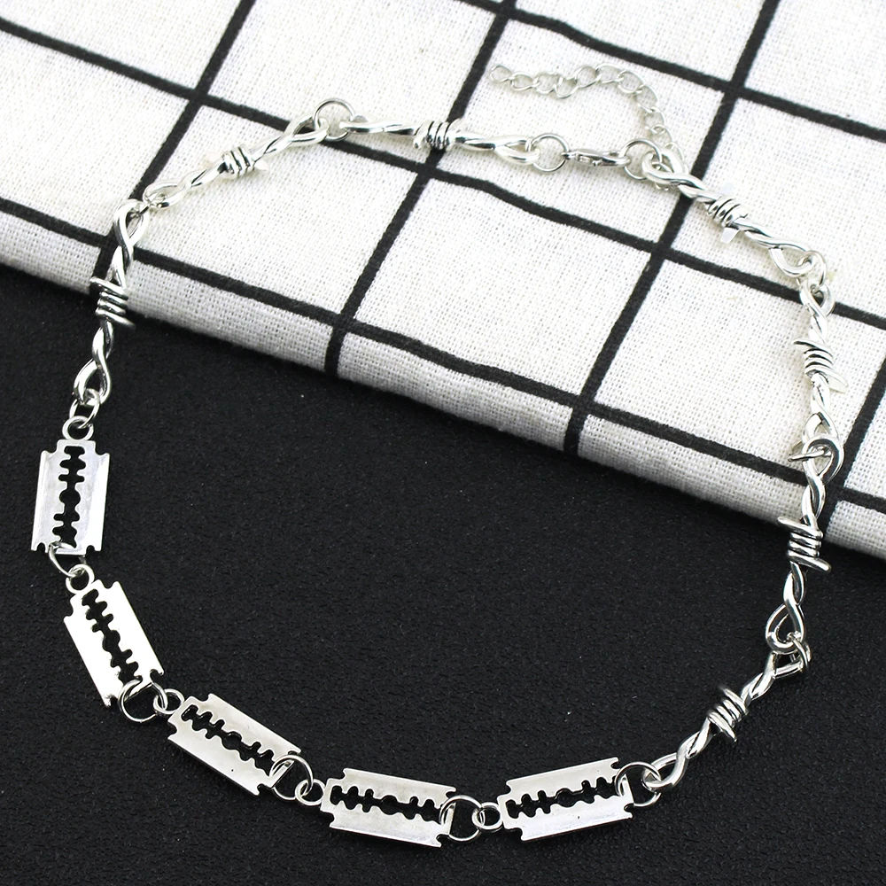 Stainless Steel Blade Razor Necklaces Gothic Punk Men Jewelry Sliver Color Metal Pendant Necklace Hiphop Unique Festival Gift view 3