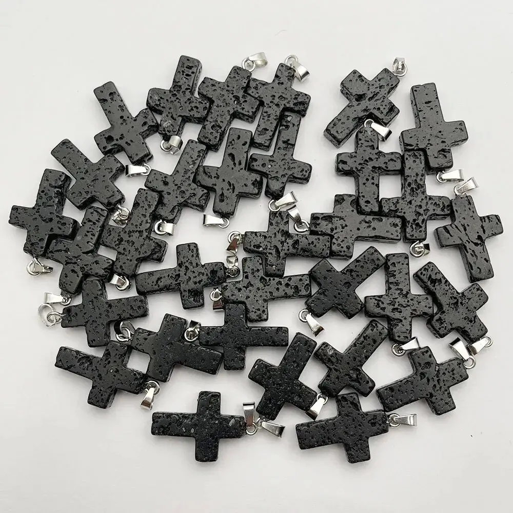 

10/20/50pcs Black Lava Stone Pendant Cross Shape Charms for Jewery Making Earrings Necklace DIY Accessories