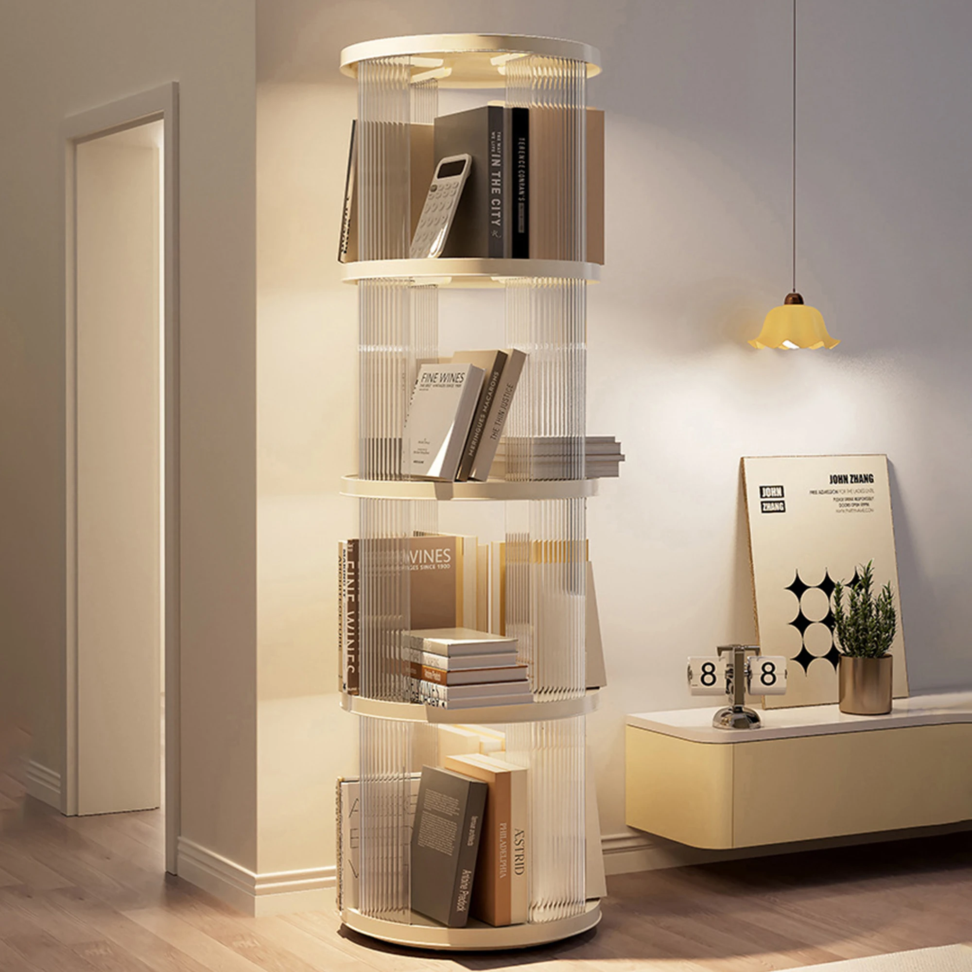 360° Rotating Bookshelf, Small Corner Bookcase with Small Footprint, 4 Tier Floor Standing Bookcasefor Kids&Adults, Narrow Book