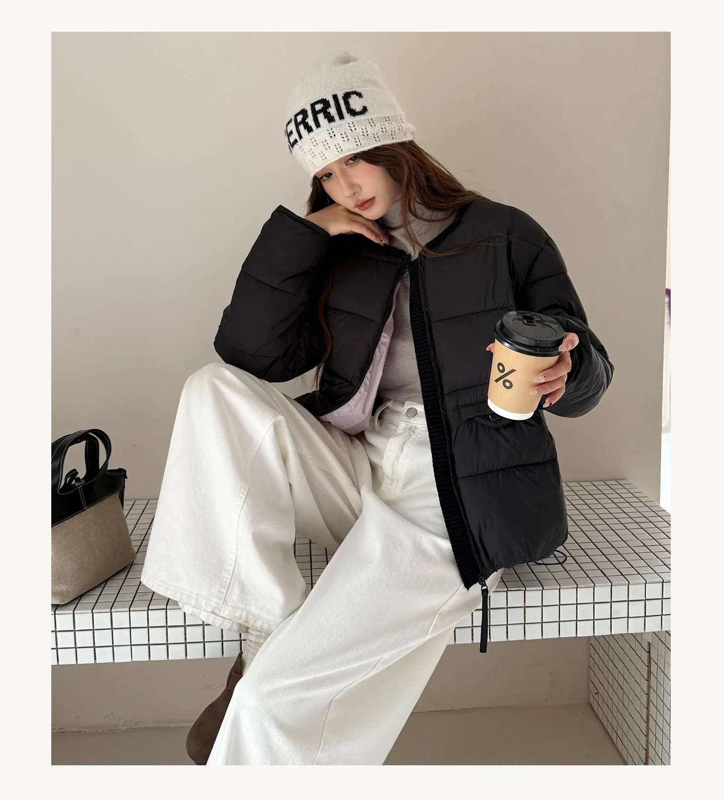 2026 Winter Women's Jacket Korean Patchwork Zipper Stylish Parkas Minimalist Versatile Coat Warm O-Neck Cotton Padded Outerwear