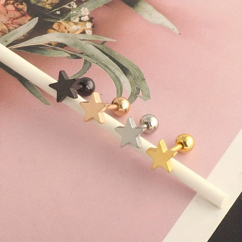 Chic Hypoallergenic Star Stud Earrings for Women - Stainless Steel, Ideal for Cartilage, Tragus & Helix Piercings