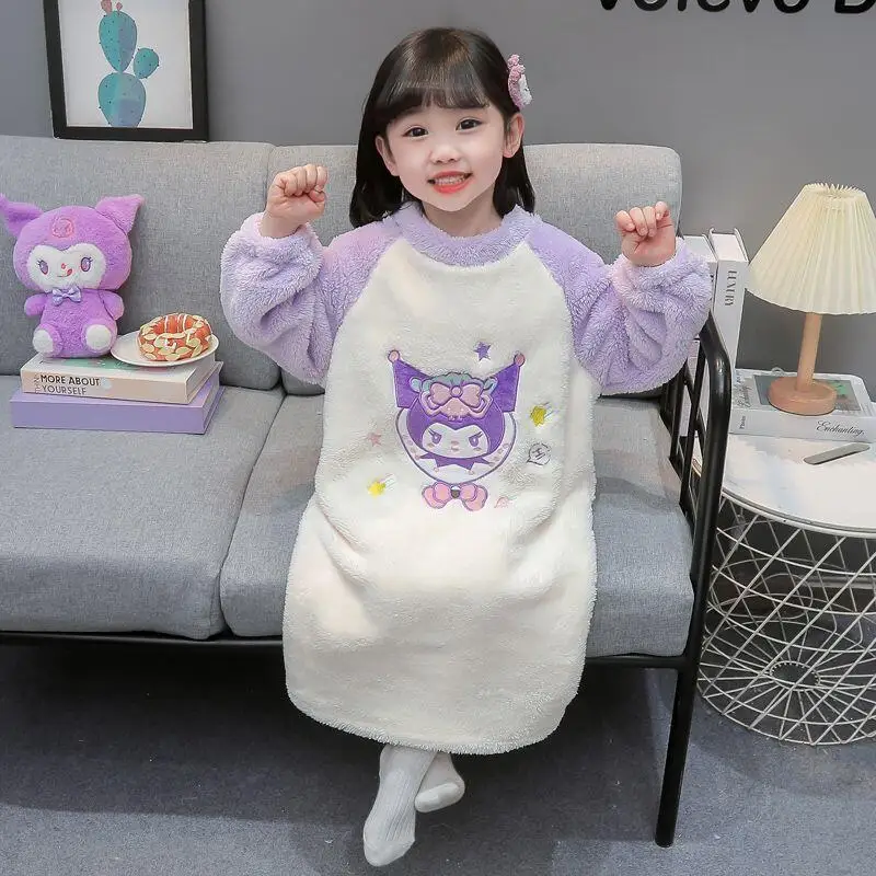 حار سانريو الفتيات الكرتون المرجان بيجامة من الصوف Kuromi الاطفال Kawaii ملابس خاصة رداء الترفيه ارتداء ربيع الخريف ليلة الملابس جديد