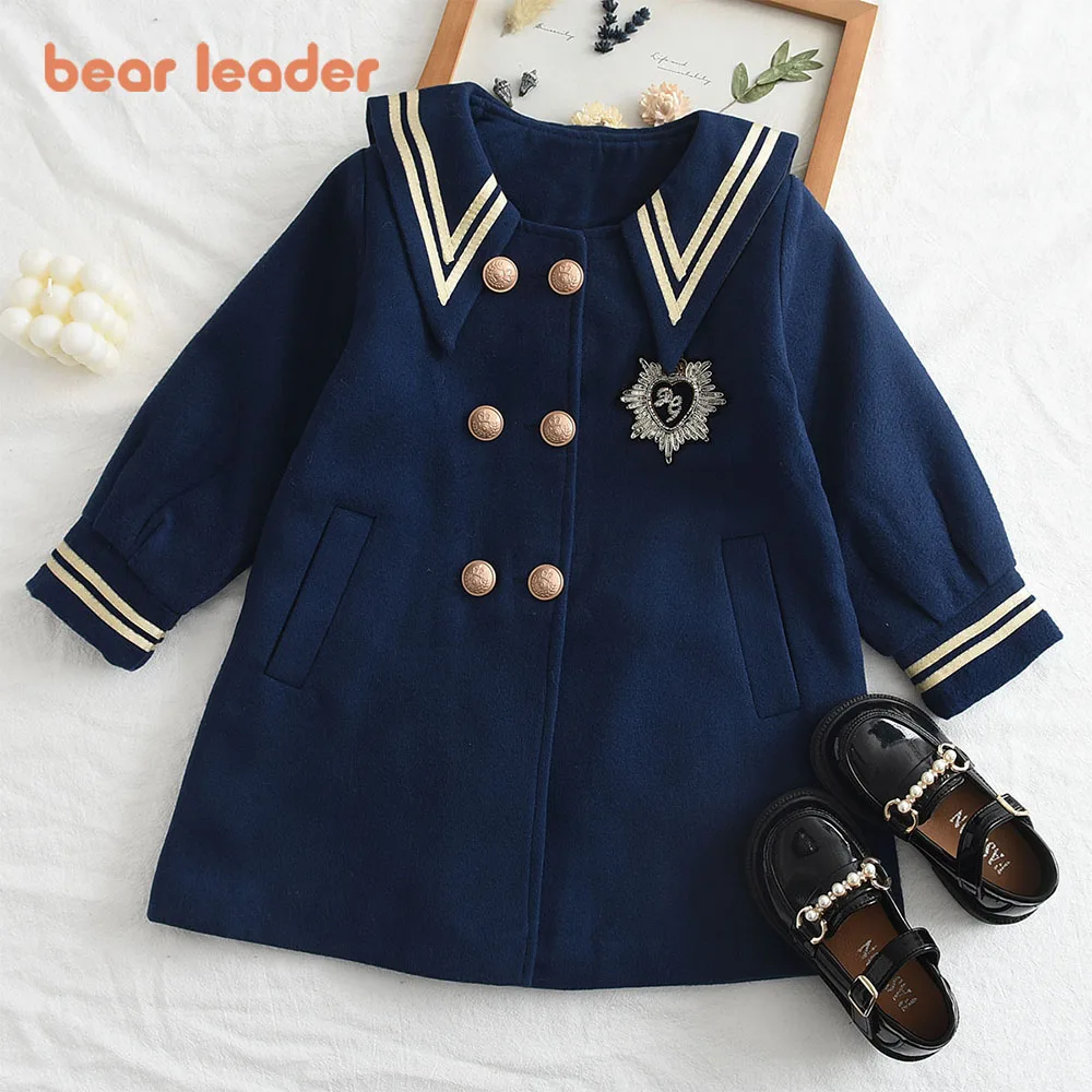 Bear Leader Stripe Girls Dresses Baby Girl Korean College Dress Girls Toddler Casual Clothing Kids Long Sleeve Party Dresses