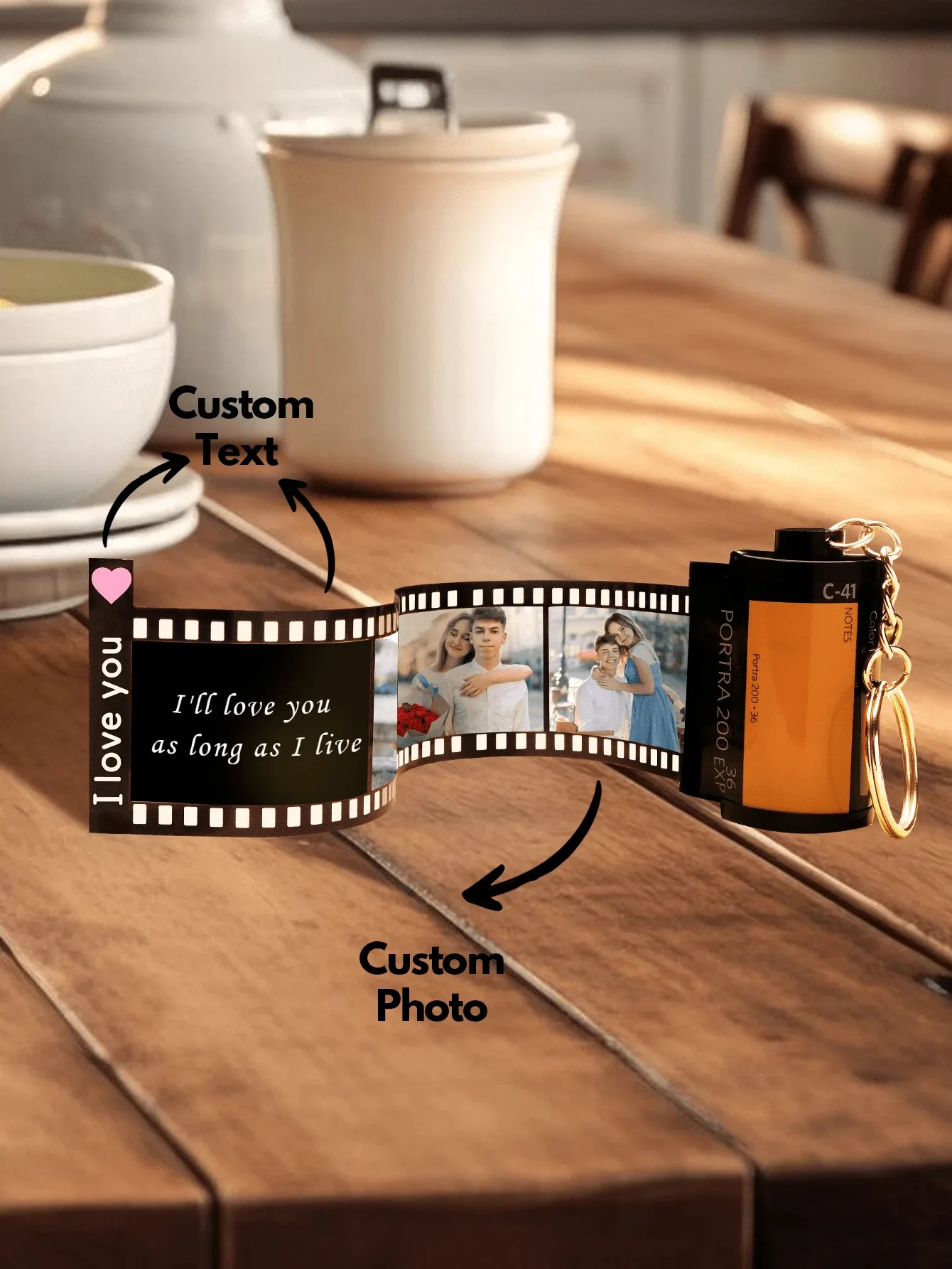 Custom Text and Photo Film Roll Keychain Personalized Camera Memory Keychain With Photos Memorial Gift for Weddings