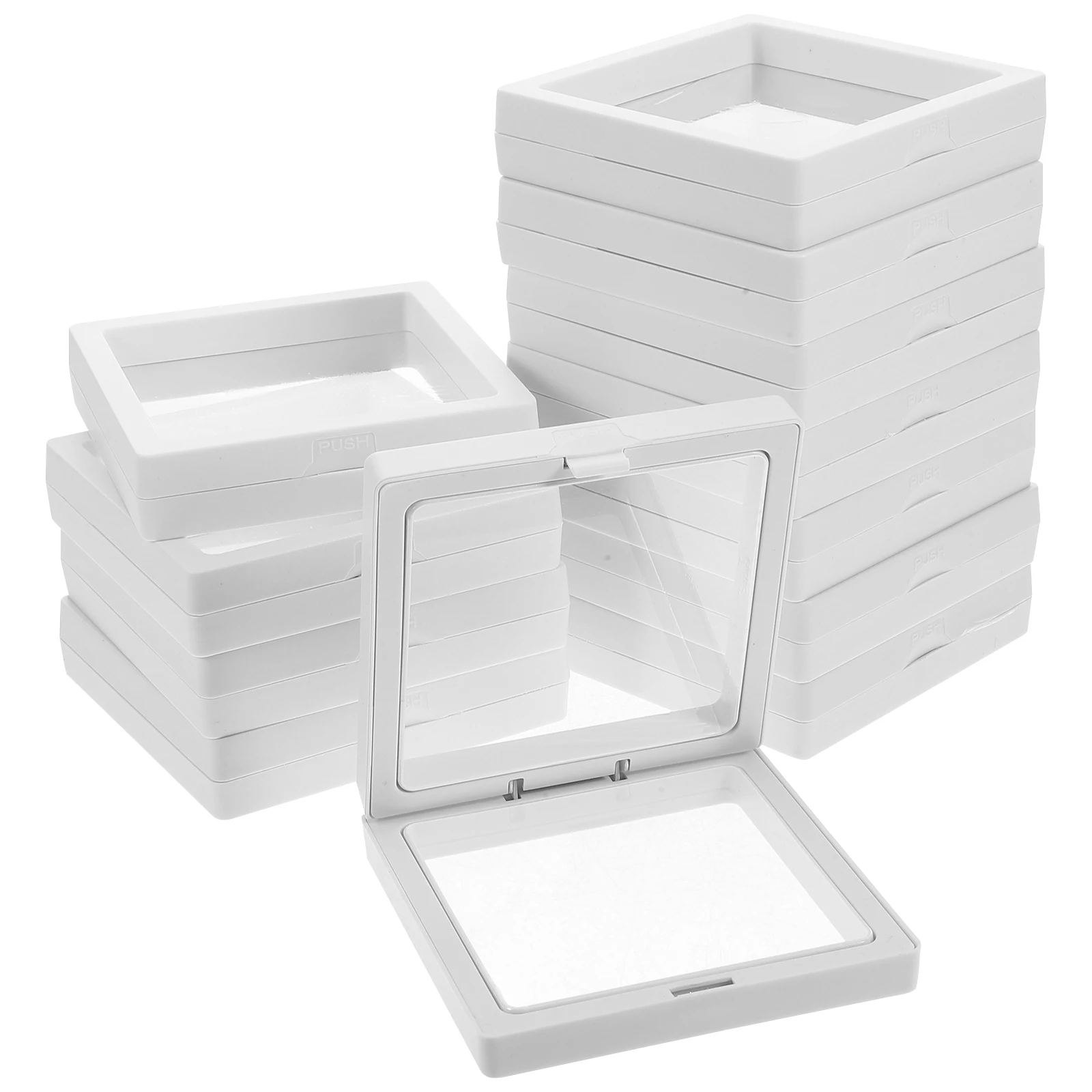 

12 Sets Black Transparent PE Film Boxes 9x9x2cm Frames for Jewelry Medal Coin Dustproof Storage