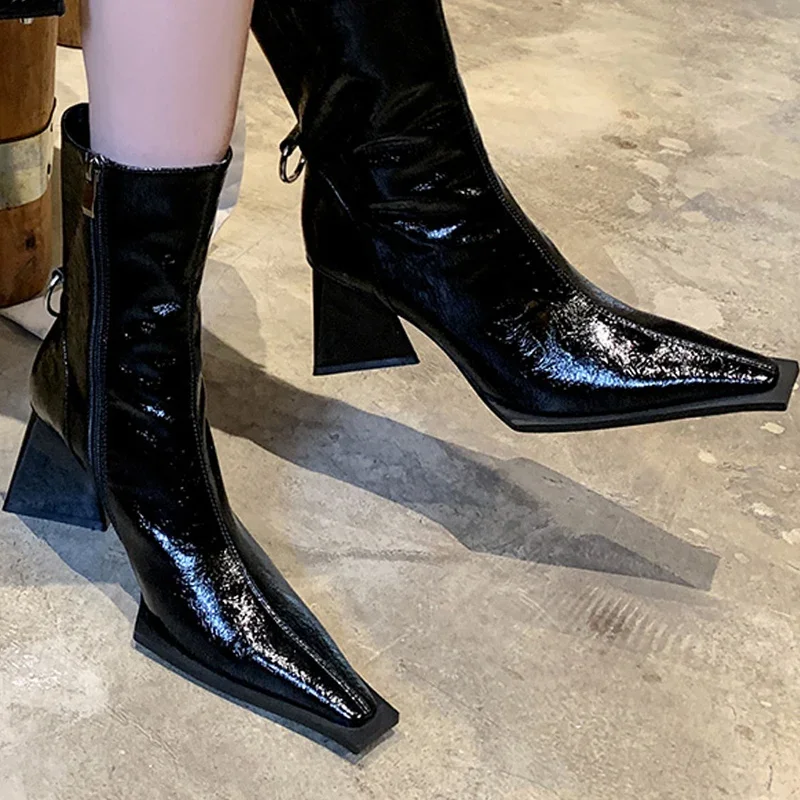 Chelsea Boots High Heels Shoes Women Goth Designer Ankle Chunky 2024 Winter Zipper New Fashion Pumps Boots Mujer Zapatos Botas