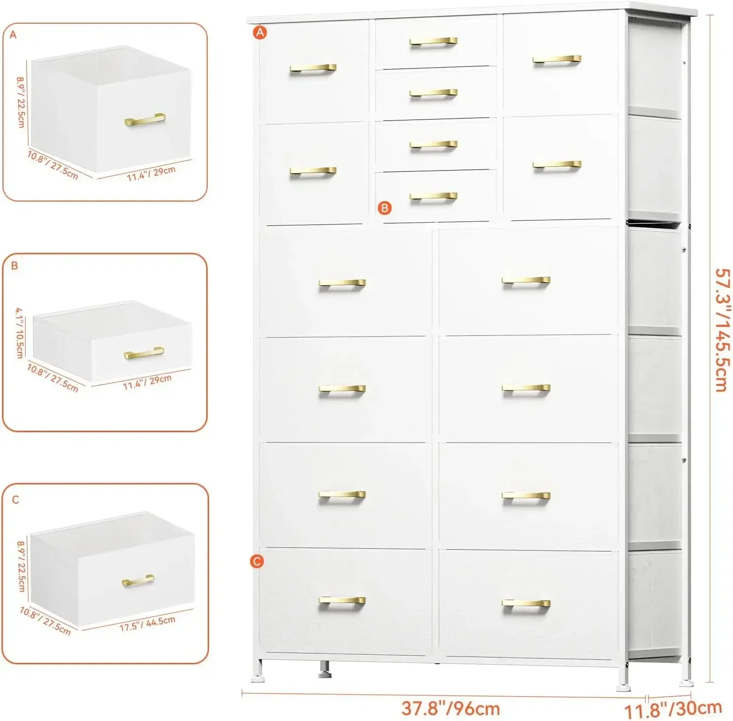 خزانة طويلة لغرفة النوم، 16 درجًا وخزائن ذات أدراج، وخزانة غرفة نوم من القماش مع سطح خشبي، وإطار معدني، وبرج تخزين