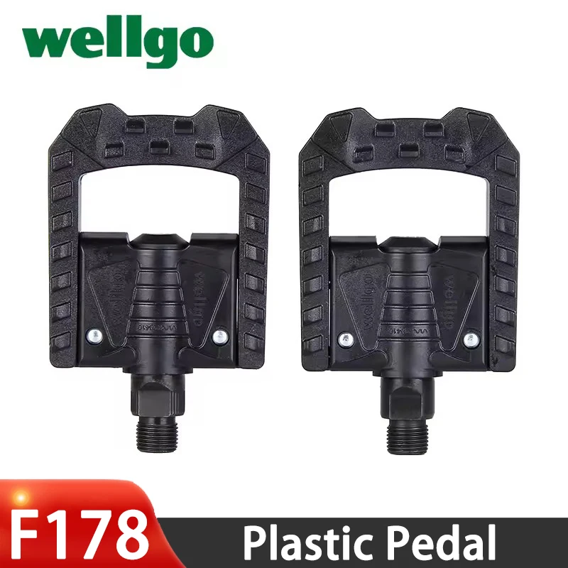 Wellgo Bicycle Plastic Pedals MTB Road Bike Pedal F178 with Reflector Two Washers Free Cycling Replacements Parts