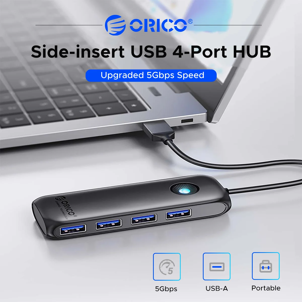 ORICO USB3.0 Hub 4 Ports 5Gbps High Speed USBA Docking Station Multi‑Port Splitter OTG Adapter For Laptop PC Macbook 15cm Cable
