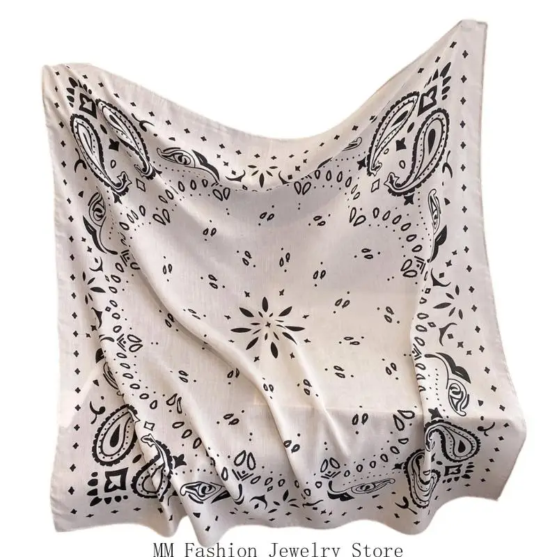Border Print Square Scarf Shawl 90 x 90 Polyester Layer for Daily Wear, Shoulder Cover and Packable Carry Use D0UB
