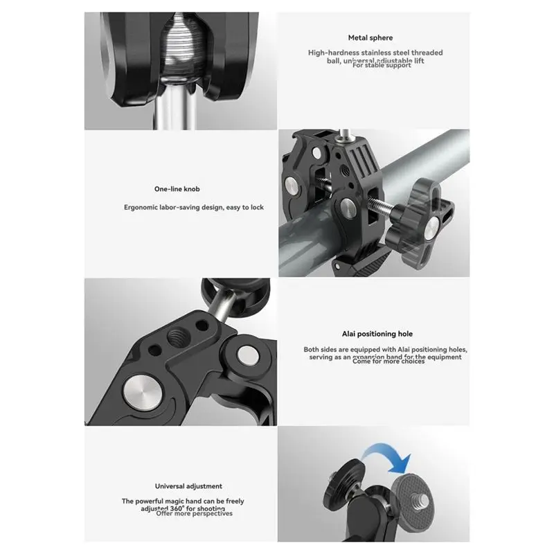 B92B Super Clamp Articulating Magic Clip 360° Dual-Head for Umbrella Monitor LED Light Action Camera