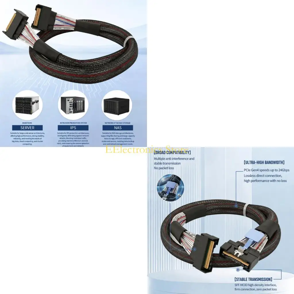 B03C Simple Insertion Mcio to Mcio SFF-8654 8i Cable, Internal Data Cable with 64 Gbps Class Specification for IT Maintenance