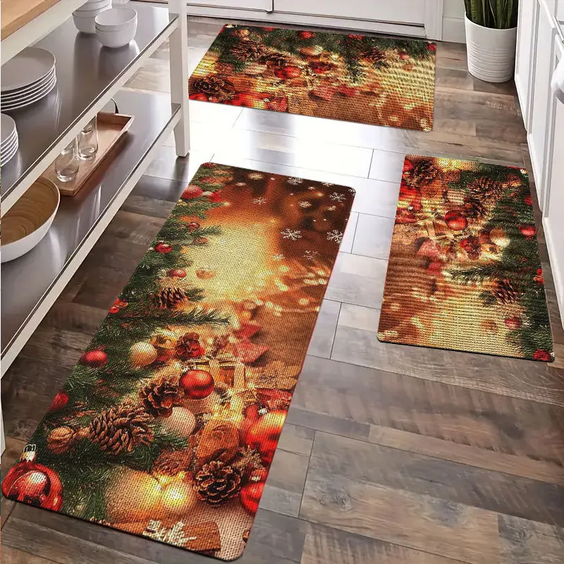 

Christmas Kitchen Carpet Fir Tree Pattern Flannel Material Suitable for Bathroom Bedroom And Other Areas