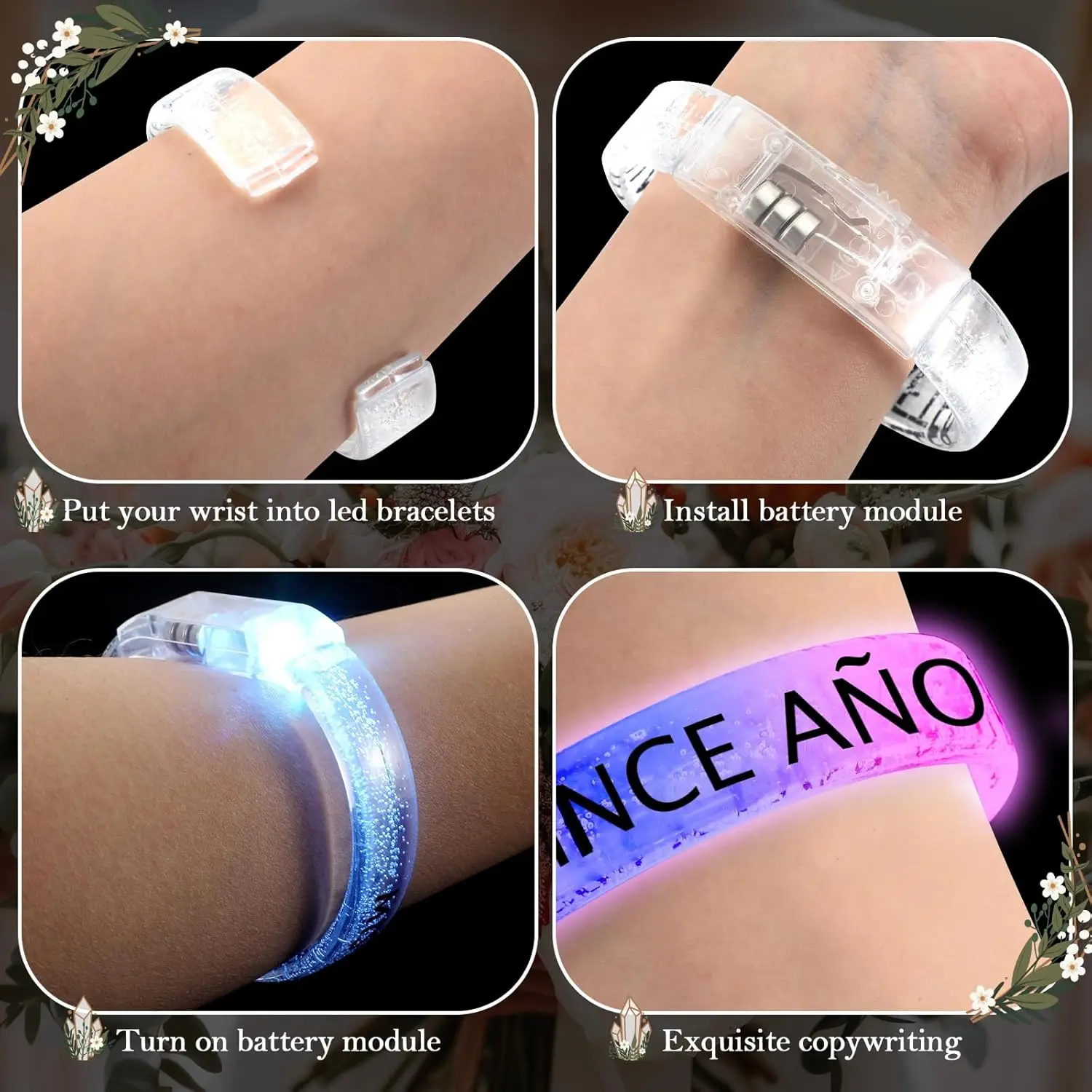 12/24/36/60 Pack Custom LED Bracelets LED Light-Up Bracelets for Wedding Parties Birthday Party Favors