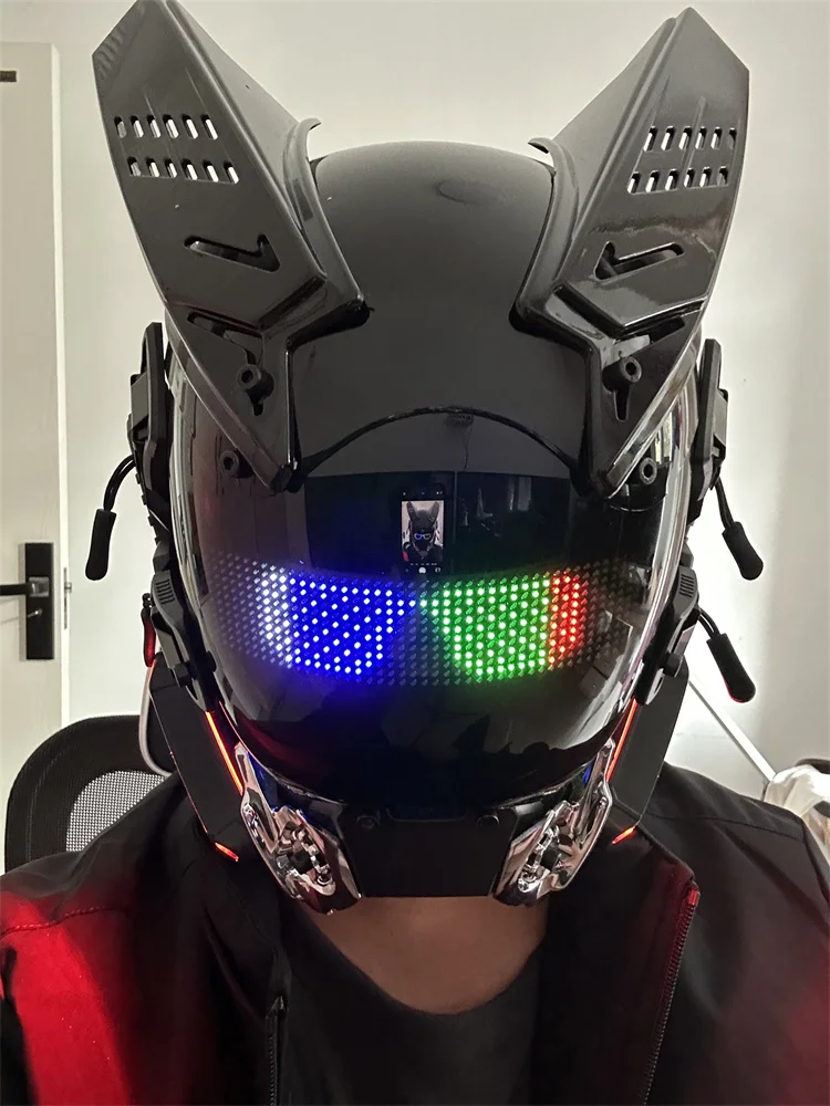 Helmet Cyberpunk Mask Headcover with Remote Control Multi color Mechanical Science Fiction Decoration