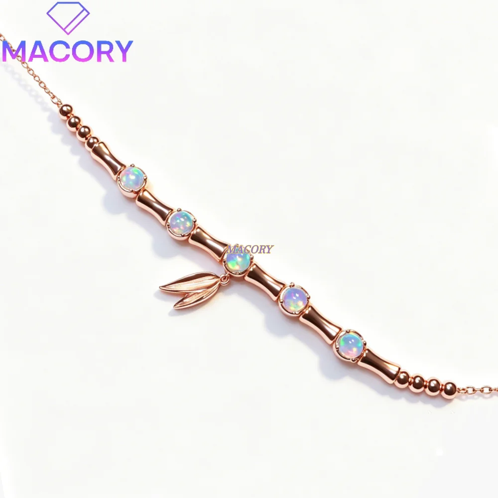 S925 sterling silver natural opal bracelet simple bamboo-shaped design exquisite craftsmanship Valentine's Day and birthday gift