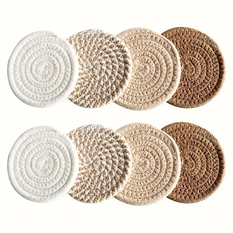 4pcs Round Table Mat Cotton Rope Placemats Heat Resistant Thick Braided Coaster Kitchen Absorbent Table Mats For Dining Tables