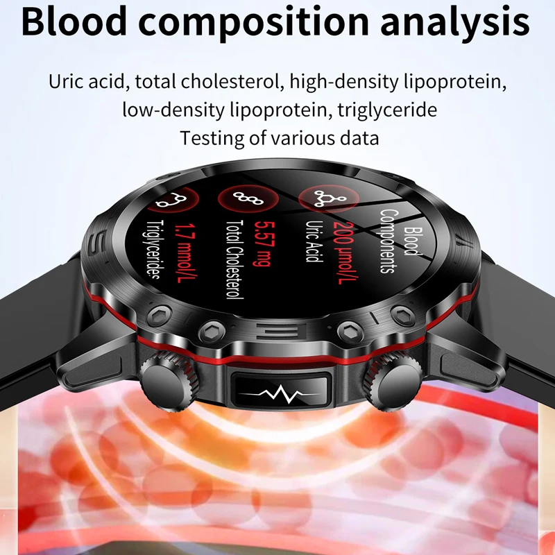 

2024 New Smart Watch Blood Pressure Lipids Uric Acid Clock 1.43'' AMOLED Wristwatch ECG HR Monitor Men Sports BT Call Smartwatch