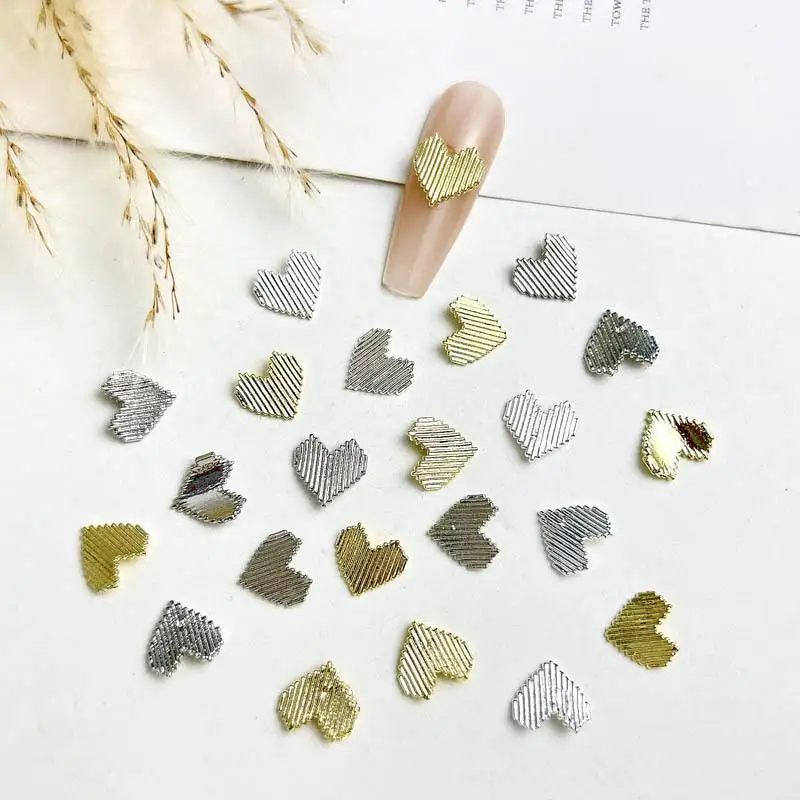 

10PCS Minimalist Alloy Heart Metal Strip Nail Charms New Reflective Strip Peach Heart Nail Art Decorations for DIY Cool Nails