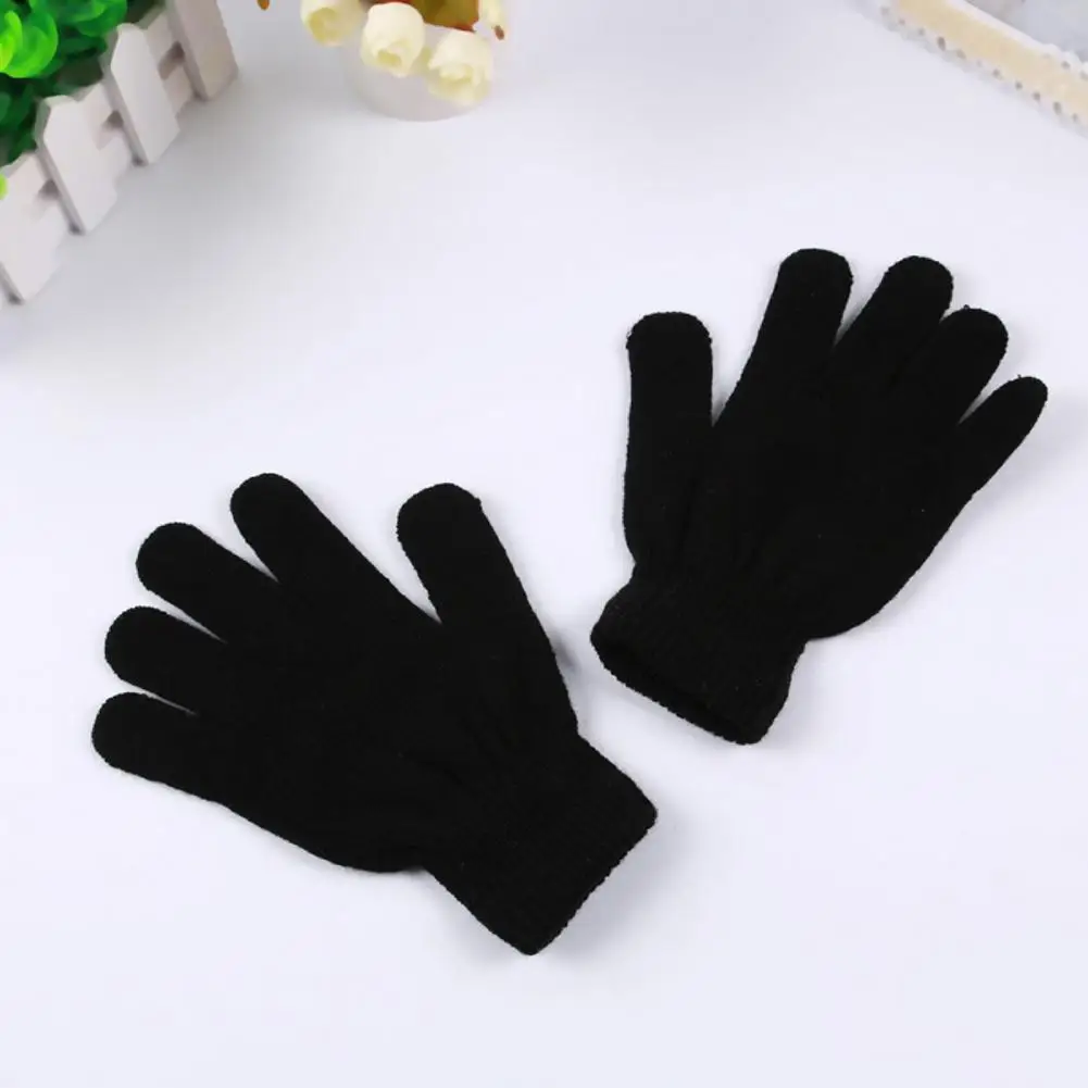 1Pair Knitted Woolen Couple Gloves Winter Solid Color Full Finger Mittens Hand Warmer Men Women Gloves Thicken Cycling Gloves