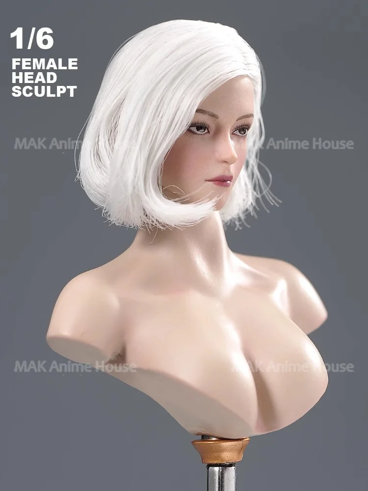 Em estoque VCF-2060 1/6 cabeça esculpida vermelho/branco cabelo curto cyberpunk cabeça modelo caber 12 polegadas soldado feminino figura de ação corpo