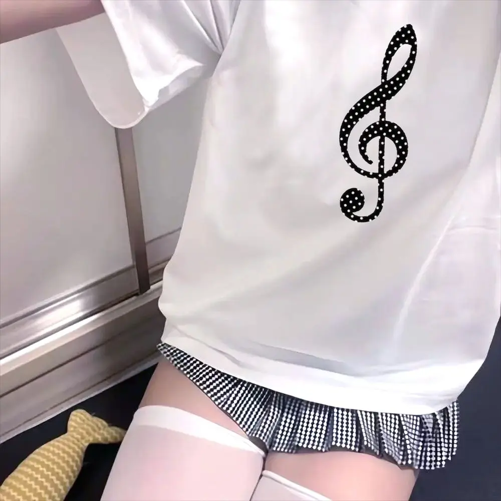 Punk Gothic Harajuku Treble Clef Polka Dot Print T Shirt Women Music Print Aesthetic Emo Girl Fashion Sexy Streetwear Y2k Tees view 4